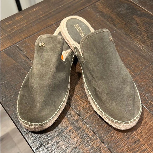 Michael Kors Shoes - Michael Kors Khaki Suede Espadrille Slides